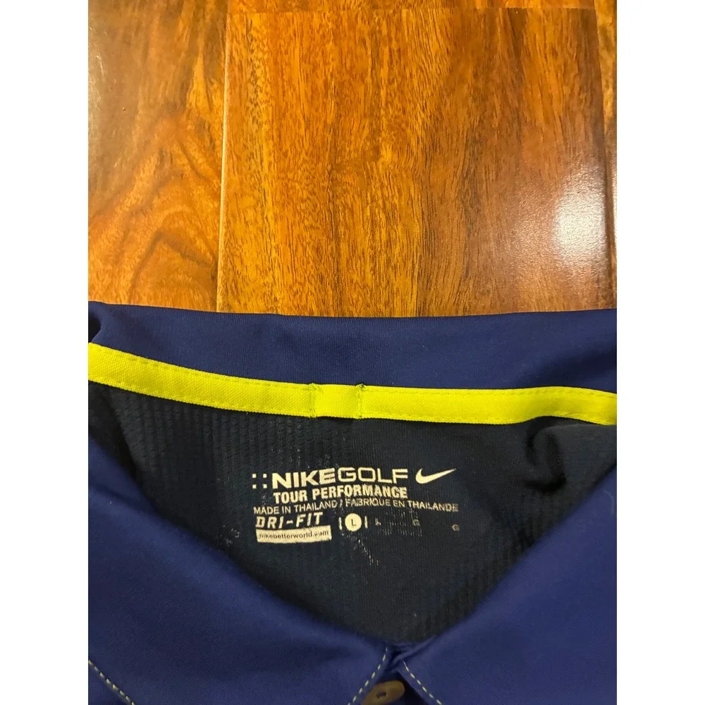 Nike Golf Tour Performance Dri-FIT Polo Shirt Mens Large Navy Blue Volt 0086‎